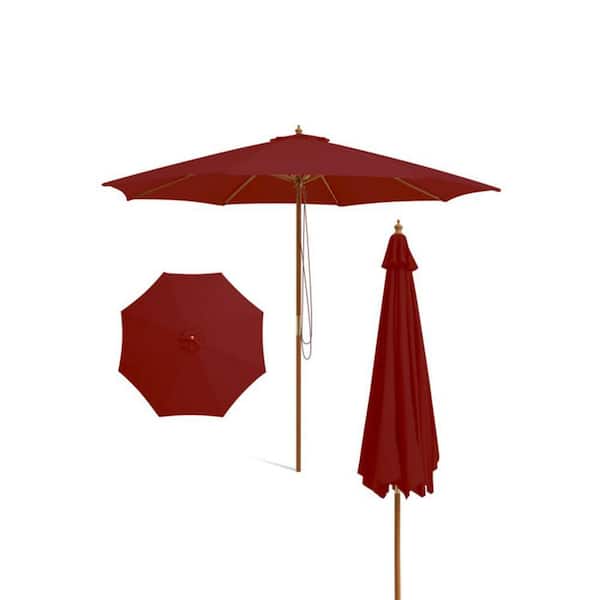 Kadehome 10 ft. Patio Umbrella with 8 Sturdy Wooden Ribs and 3 Adjustable Heights in Wine KD ...
