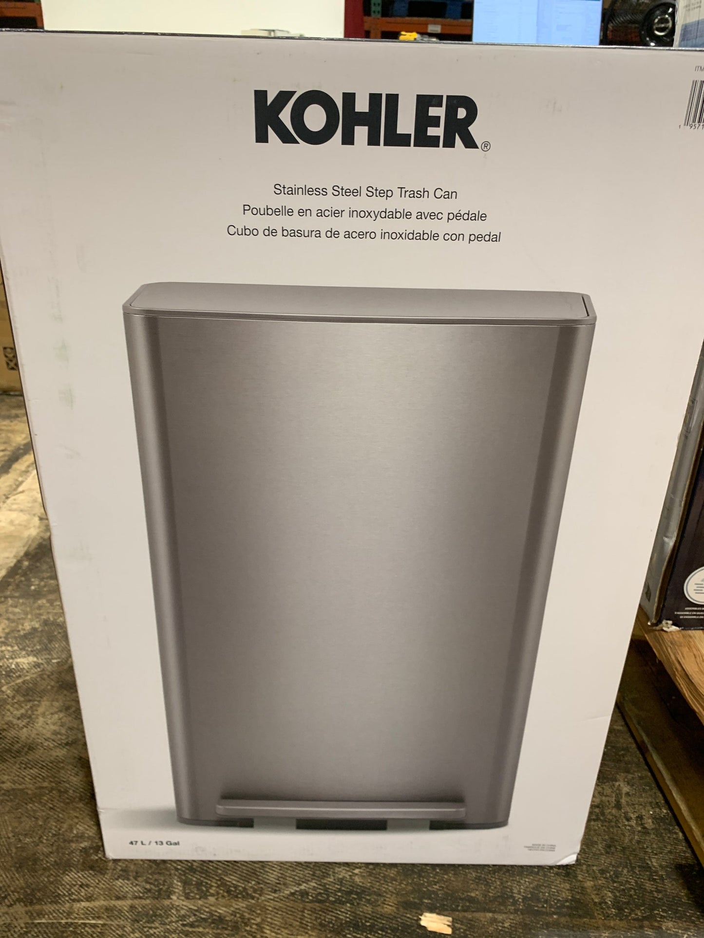Kohler 47L Kitchen Step Can, Black Stainless Steel