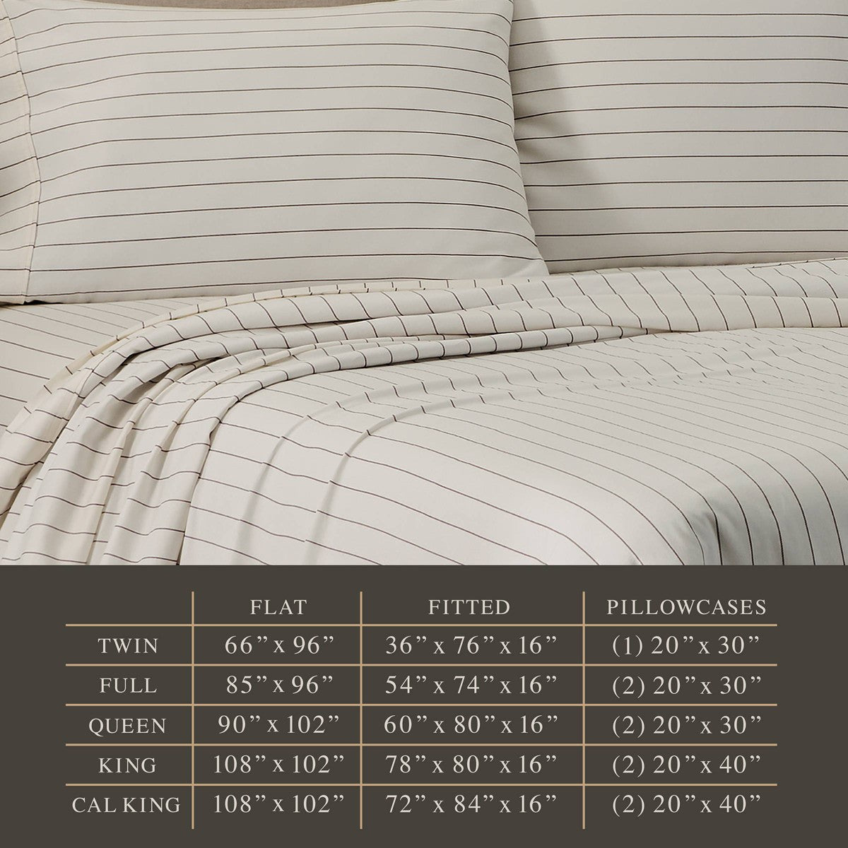 Jeremiah Brent Home King Cotton Sateen Sheet Set Chalk Raisin Striped