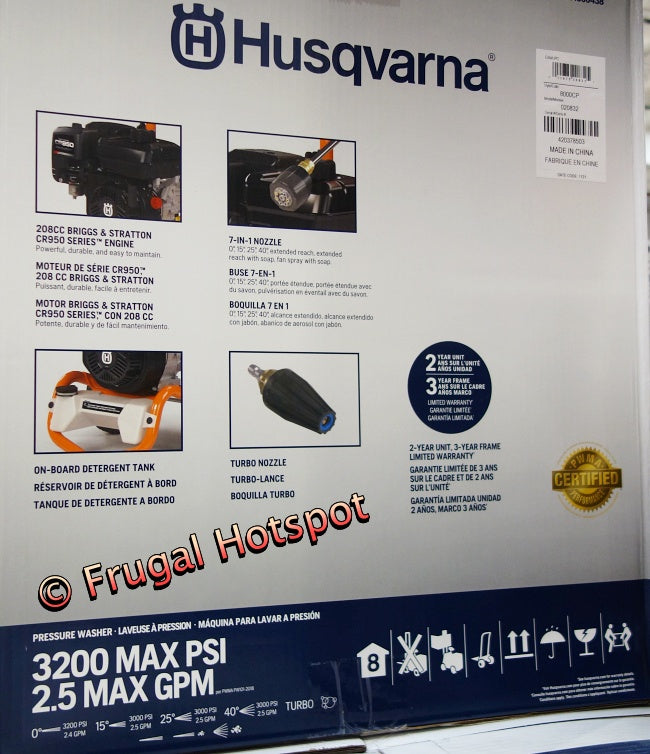 Husqvarna 022007 3200 PSI 2.5 GPM Gas Pressure Washer