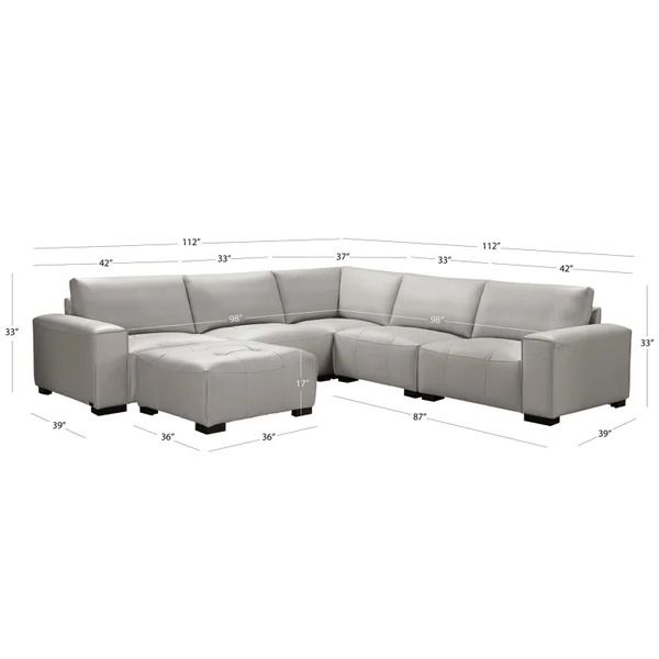 Abbyson Teagan 6-Piece Leather Modular Sectional with Ottoman - Light Gray