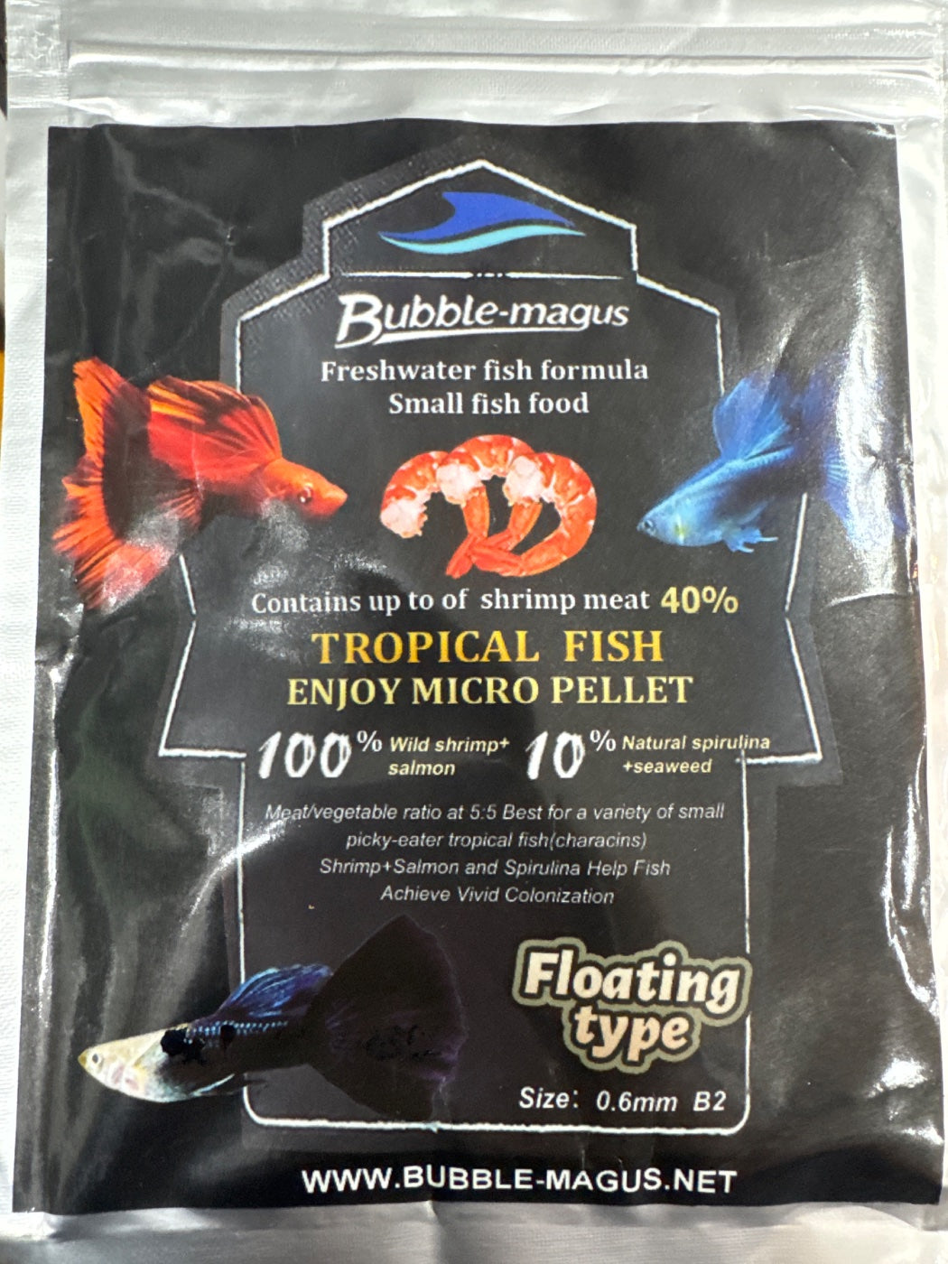 Bubble Magus Tetra Fish Food, Slow Sinking, All Natural Ingredients, Wild Sword Prawns, Spirulina, Color Enhancement, Small Granules, Tropical Micro Pellet