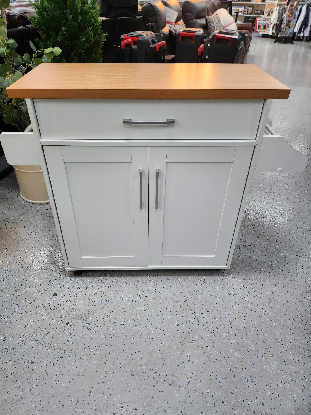 Kitchen Island Cart with Storage Cabinet on Wheels, Spice Rack Towel Rack & Drawer, White