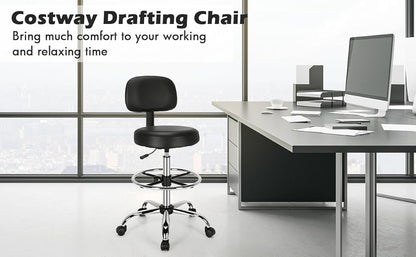 Ergonomic drafting chair with adjustable seat height, supportive backrest and ad