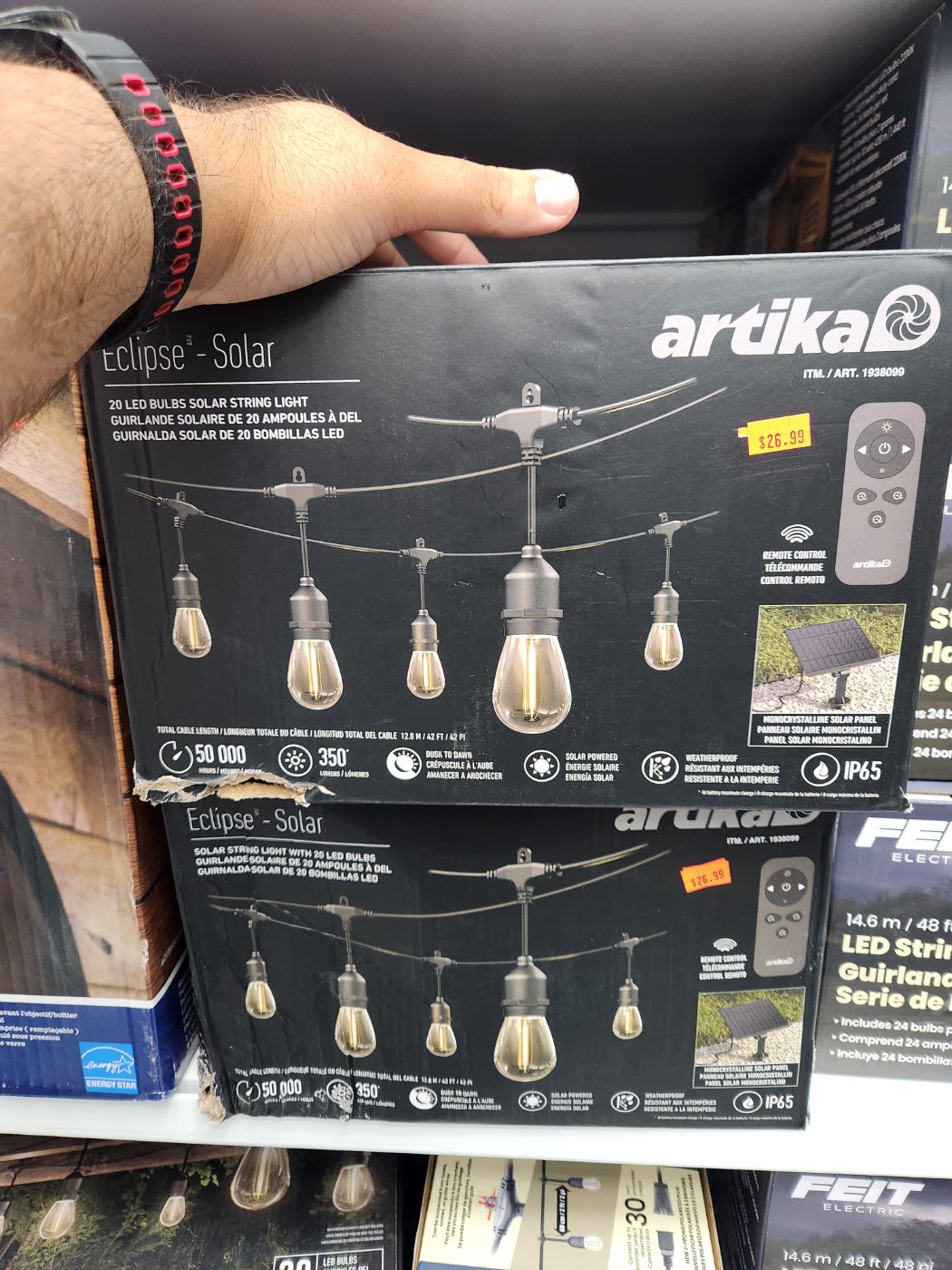 Artika Eclipse Solar String Lights 42 ft Outdoor  20 LED S14 Bulbs with Remote  Waterproof Patio Lights with 10 ft Extension Cable