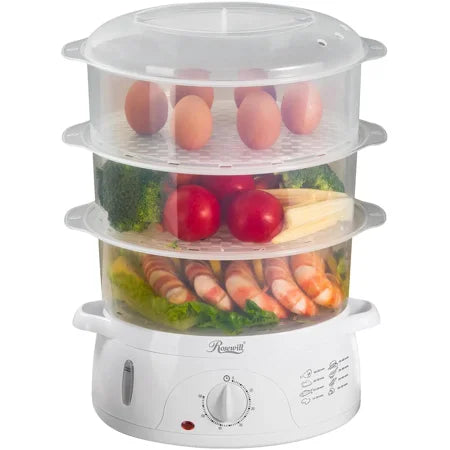 ROSEWILL 4 in 1 Electric Food Steamer  Steamer  Baby food maker  Rice cooker and Sterilizer  800W turbo steam fast heating  3 Tier stackable baskets 9.5Qt