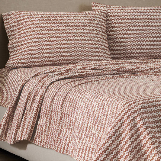 Jeremiah Brent Home Queen Cotton Sateen Sheet Set Clay Scallop Geo