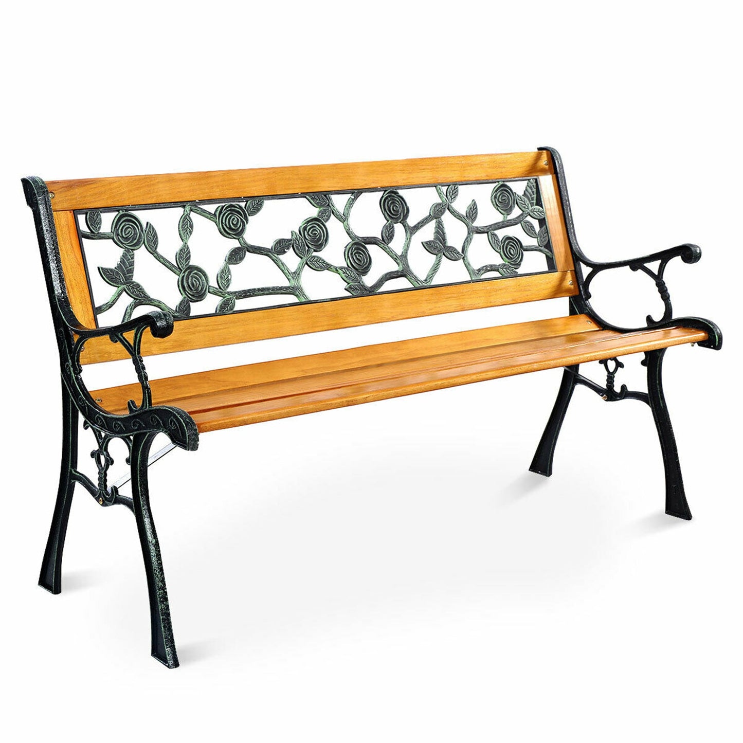 Costway 49.5-Inch Cast-Iron and Wood Outdoor Garden Bench