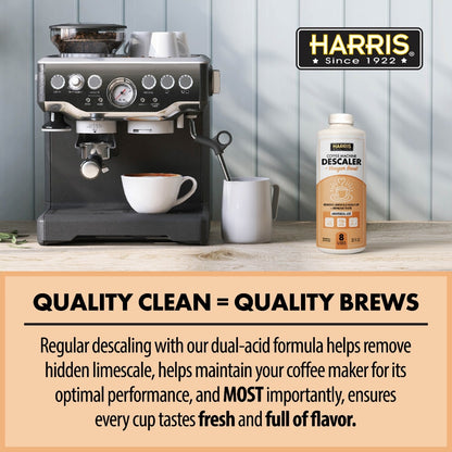 HARRIS Coffee Machine Descaler Descaling Solution - 32 Fl. Oz. (8 Uses) Compatible with Keurig Nespresso Breville Delonghi  Jura Ninja - Espresso Coffee Maker Cleaner  Limescale Remover