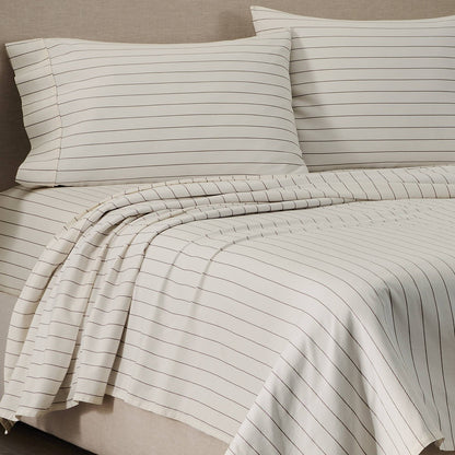 Jeremiah Brent Home King Cotton Sateen Sheet Set Chalk Raisin Striped