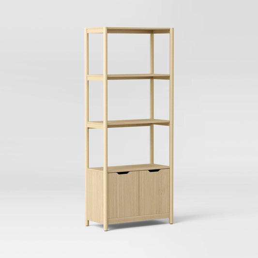 72.25" Scandi Bookcase with Three Shelves And Cabinet Storage Natural - Room Essentials