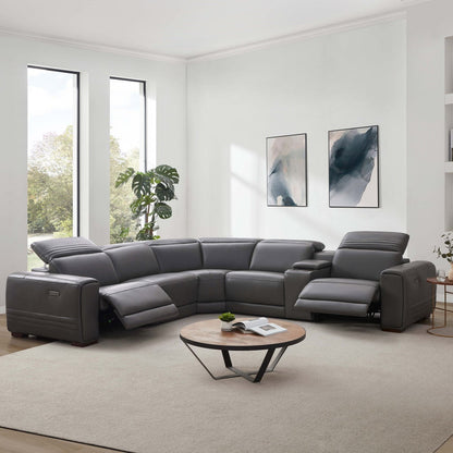 Aiden & Ivy Karson Leather Power Reclining Sectional with Power Headrests - Gray