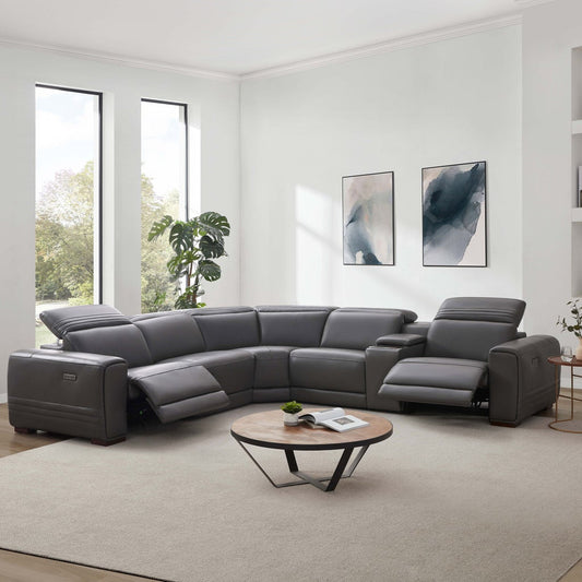 Aiden & Ivy Karson Leather Power Reclining Sectional with Power Headrests - Gray