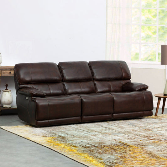 Simon Li Aleena Leather Power Reclining Sofa with Power Headrest - Dark Brown