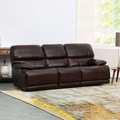 Simon Li Aleena Leather Power Reclining Sofa with Power Headrest - Dark Brown