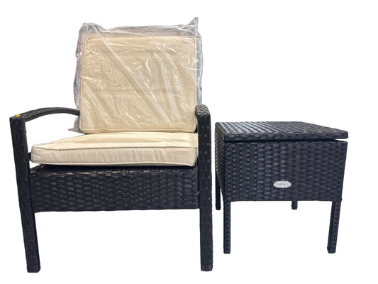 Costway 2PC Outdoor Patio Rattan Furniture Set Storage Coffee Table Cushioned Sofa White