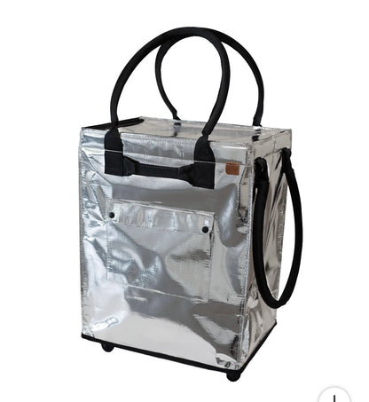 CleverMade Foldable Tote Bag on Wheels silver