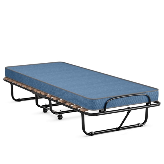 Portable Folding Bed with Foam Mattress and Sturdy Metal Frame Made in Italy-Navy