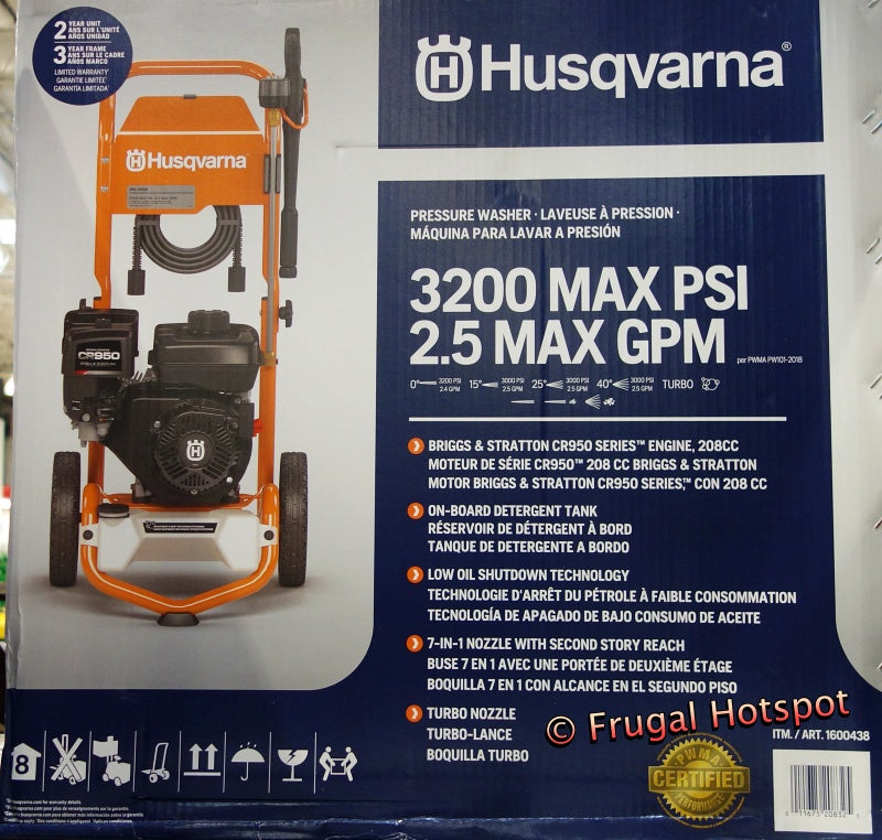 Husqvarna 3200 PSI 2.5 GPM Gas Pressure Washer with Briggs & Stratton CR950 Engine
