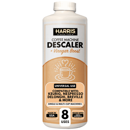 HARRIS Coffee Machine Descaler Descaling Solution - 32 Fl. Oz. (8 Uses) Compatible with Keurig Nespresso Breville Delonghi  Jura Ninja - Espresso Coffee Maker Cleaner  Limescale Remover