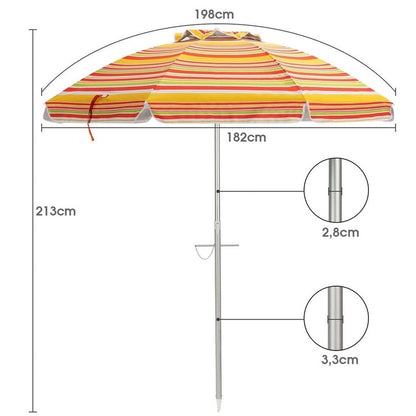 Costway 6.5-Foot Tilt Beach Umbrella with Sand Anchor - Red/Yellow