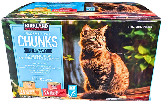 Kirkland Signature Chunks in Gravy Canned Cat Food, Chicken & Salmon Variety, 48 x 3 oz