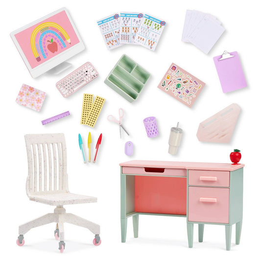 Our Generation Class in Session Teacher's School Desk & Chair Set with Supplies Accessories for 18" Dolls