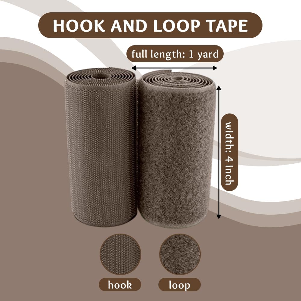 Lakesstory 4 in Wide Sew-On Hook and Loop Tape, 1 Yard, Brown