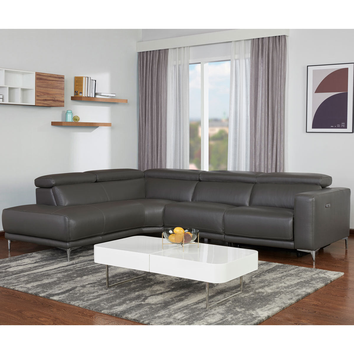 Gilman Creek Furniture Wylder Leather Power Reclining Sectional with Power Headrests - Dark Gray