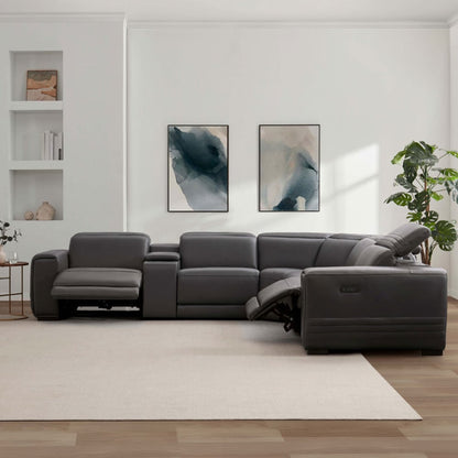 Aiden & Ivy Karson Leather Power Reclining Sectional with Power Headrests - Ivory