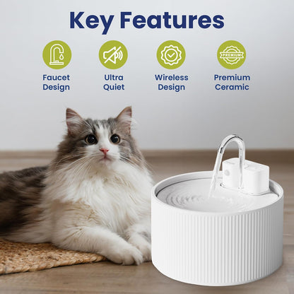 Paws Pik Ceramic Pet Water Fountain, White