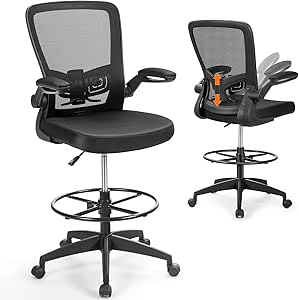Ergonomic drafting chair with adjustable seat height, supportive backrest and ad
