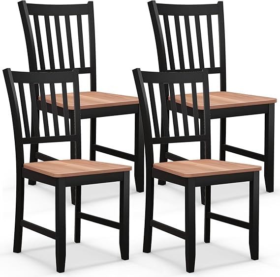 Set of 4 dining chairs with slat-style backrests, solid rubber wood legs and arm