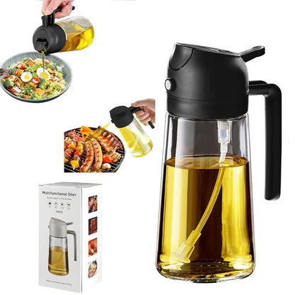 16oz/470ml Blue Glass Olive Oil Sprayer for Cooking - 2 in 1 Olive Oil Dispenser for Kitchen Gadgets, Air Fryer, Salad, and BBQ - Black