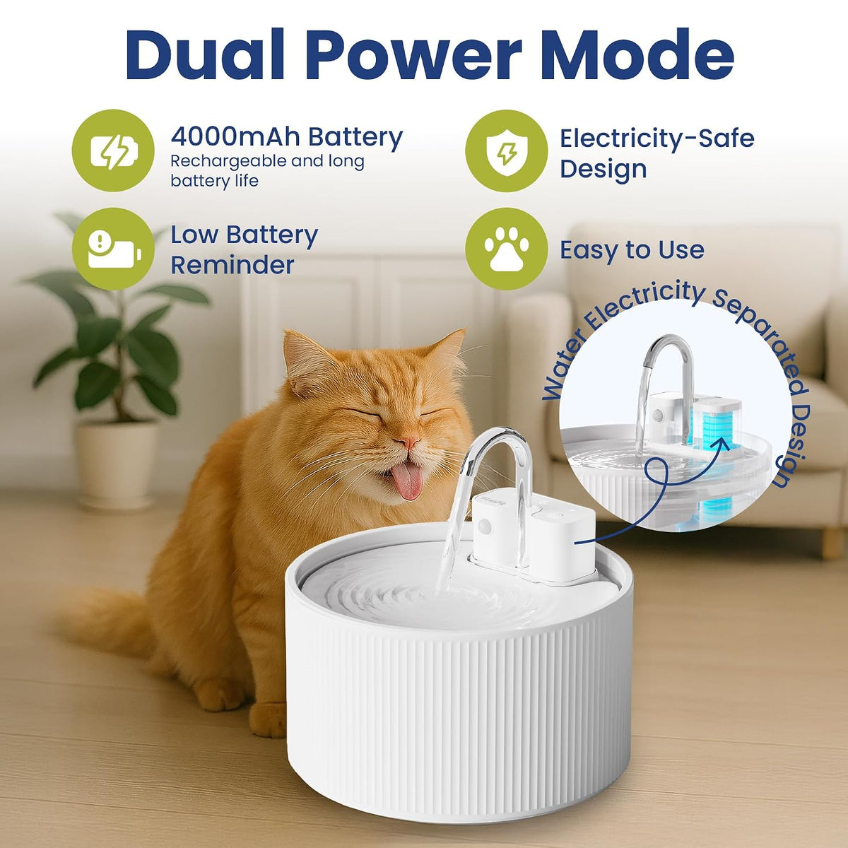 Paws Pik Ceramic Pet Water Fountain, White