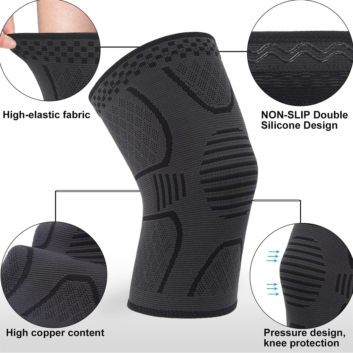 Double Couple Copper Knee Compression Sleeve, 2 Pack, Small