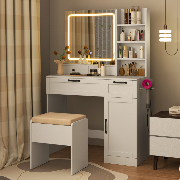 Vanity Set with Mirror and 3 Lighting Modes and Adjustable Brightness