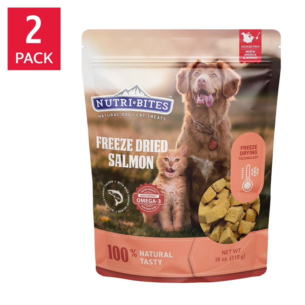 Nutri-Bites Freeze Dried Salmon Dog & Cat Treats, 18 oz, 2-pack