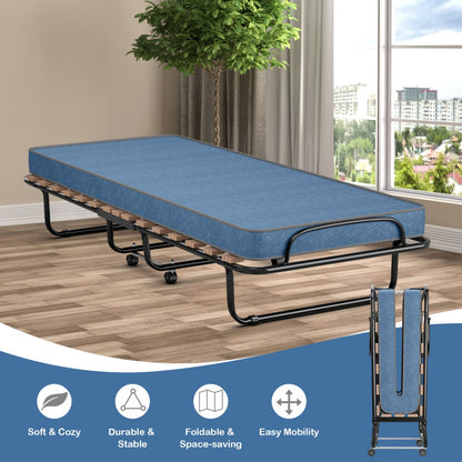 Portable Folding Bed with Foam Mattress and Sturdy Metal Frame Made in Italy-Navy