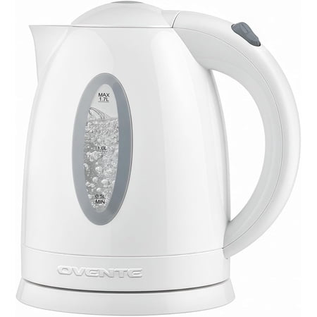 OVENTE Electric Kettle  1.7L Fast Boiling Water Heater for Coffee or Tea  BPA Free with Water Level Gauge  Auto Shut-Off  Boil-Dry Protection  Indicator Light and Removable Filter  White KP72W