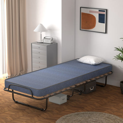 Portable Folding Bed with Foam Mattress and Sturdy Metal Frame Made in Italy-Navy