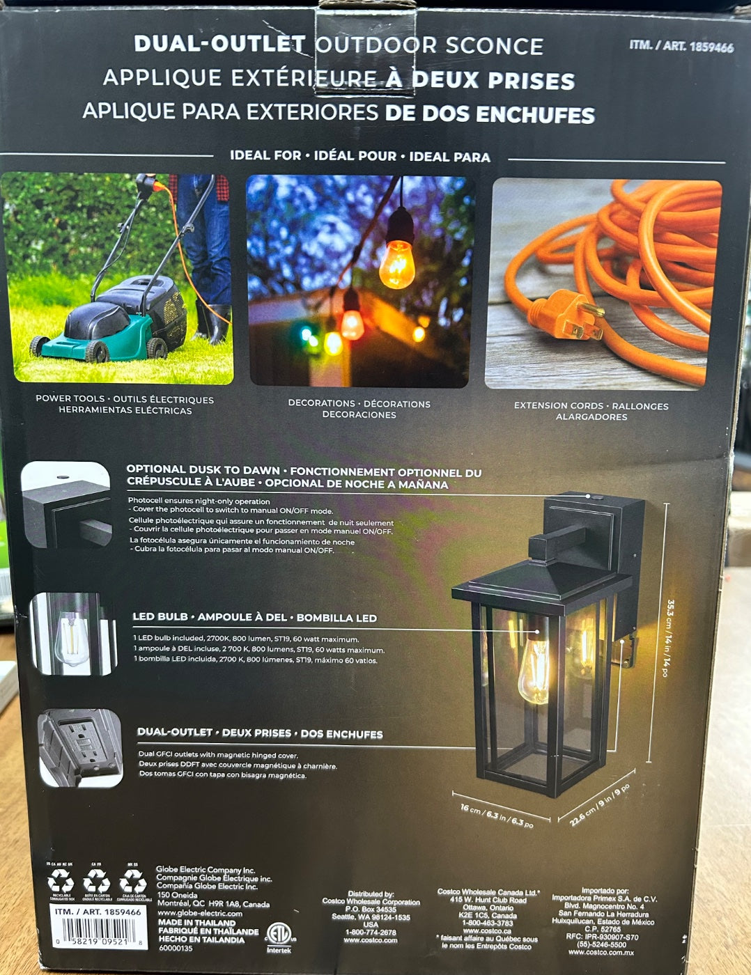 Globe Electric Outdoor Sconce with GFCI Outlet