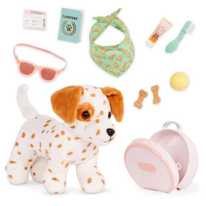 Our Generation Vacay Pup Posable 6'' Lemon Dalmatian Dog Plush & Accessories Set for 18'' Dolls