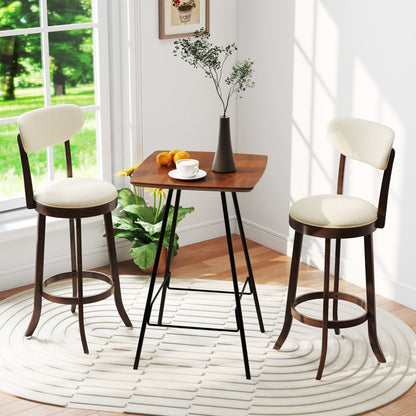 Set of 2 swivel bar-height chairs with padded seats, backrests, footrests and st