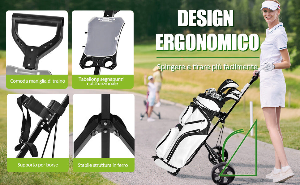 Foldable 2-wheel golf push cart trolley with scorecard holder, adjustable handle