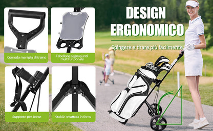 Foldable 2-wheel golf push cart trolley with scorecard holder, adjustable handle
