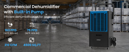 Large-capacity portable commercial dehumidifier with drain hose and 24-hour time