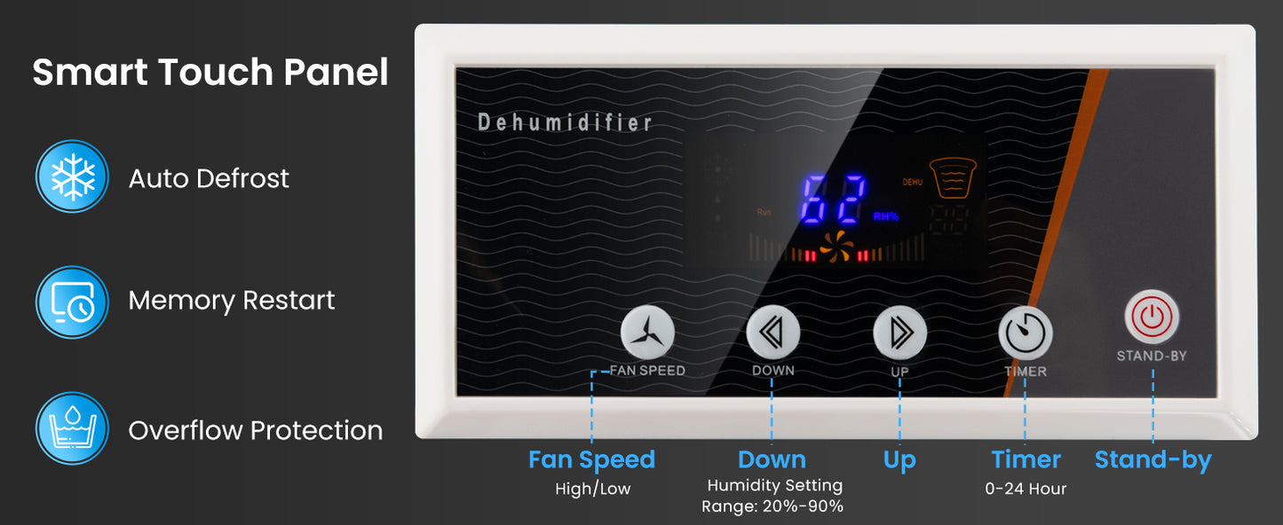 Large-capacity portable commercial dehumidifier with drain hose and 24-hour time
