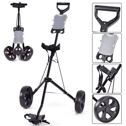 Foldable 2-wheel golf push cart trolley with scorecard holder, adjustable handle