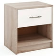 Compact nightstand with one drawer and an open storage compartment.
